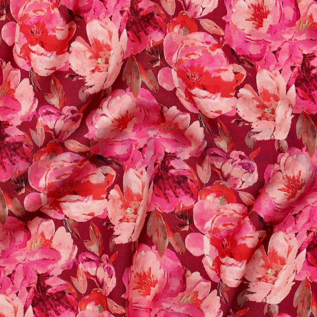 VISCOSE SATIN DIGITAL FLEURS ROSE #7
