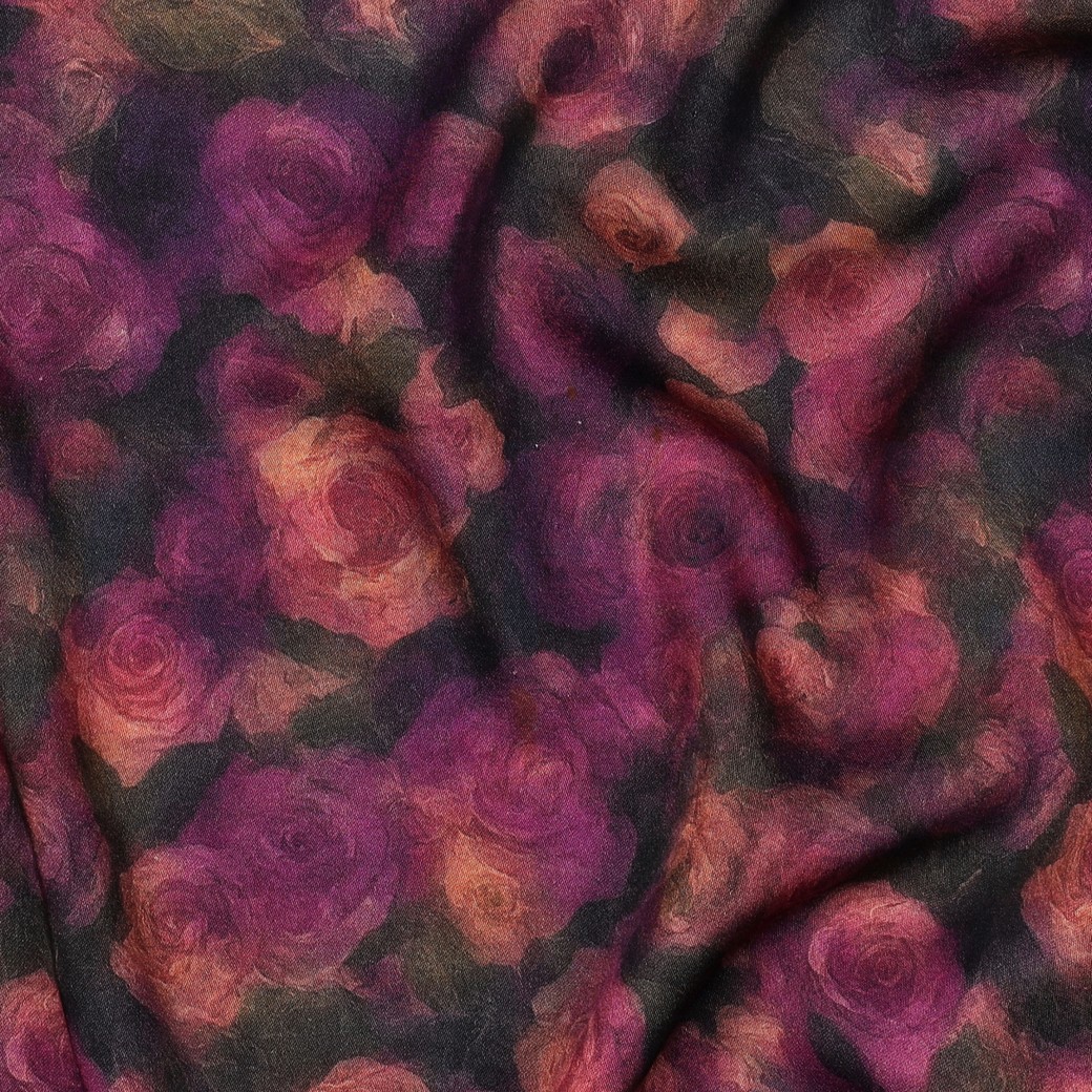 VISCOSE SATIN DIGITAL FLEURS VIOLET #7