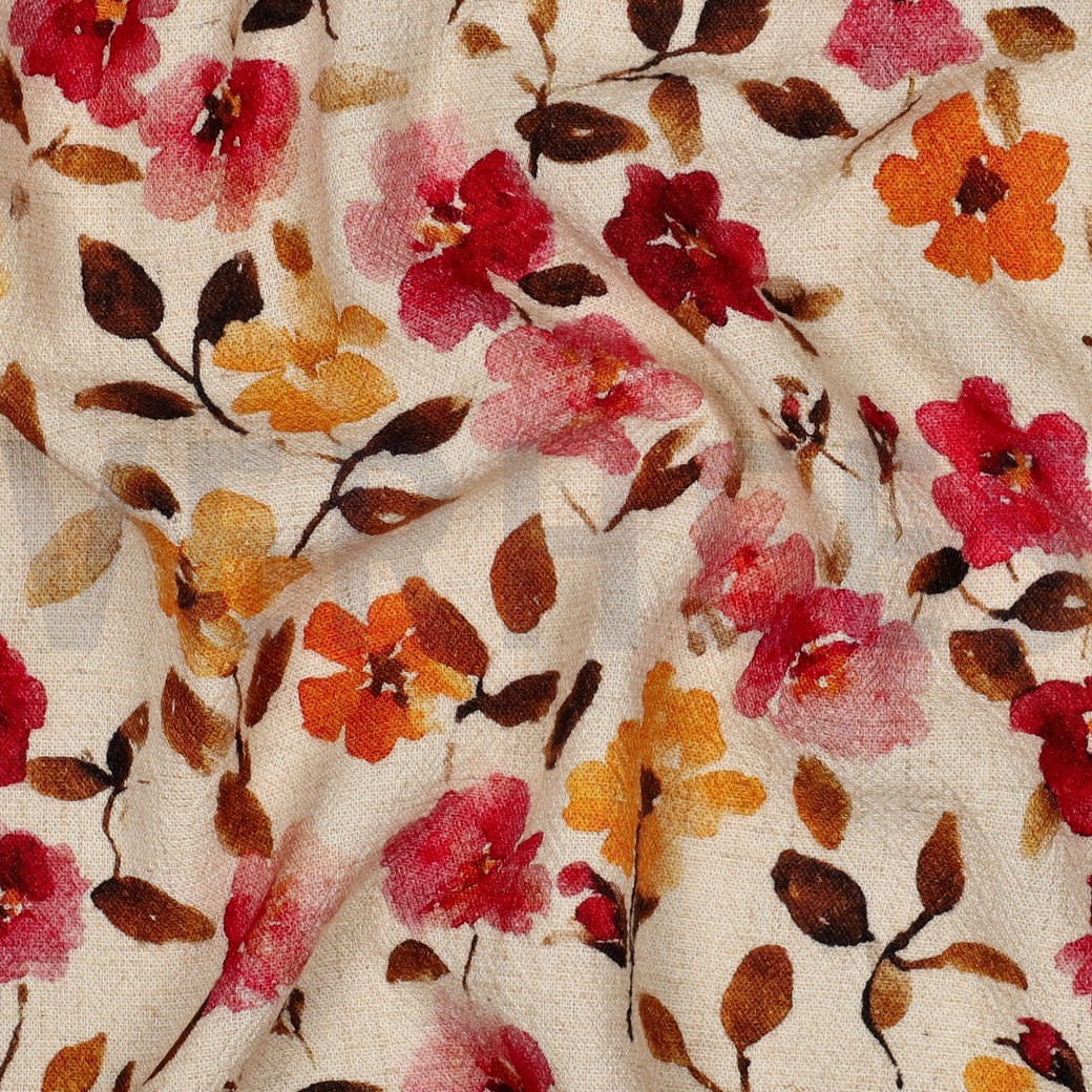 LINNEN VISCOSE CRÊPE DIGITAAL BLOEMEN BEIGE #7