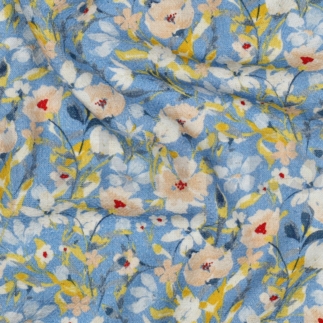 LEINEN VISKOSE KREPP DIGITAL BLUMEN HELLBLAU #7
