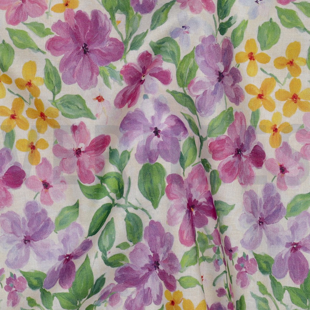 BAUMWOLLE VOILE DIGITAL BLUMEN LILA/VIOLETT #7