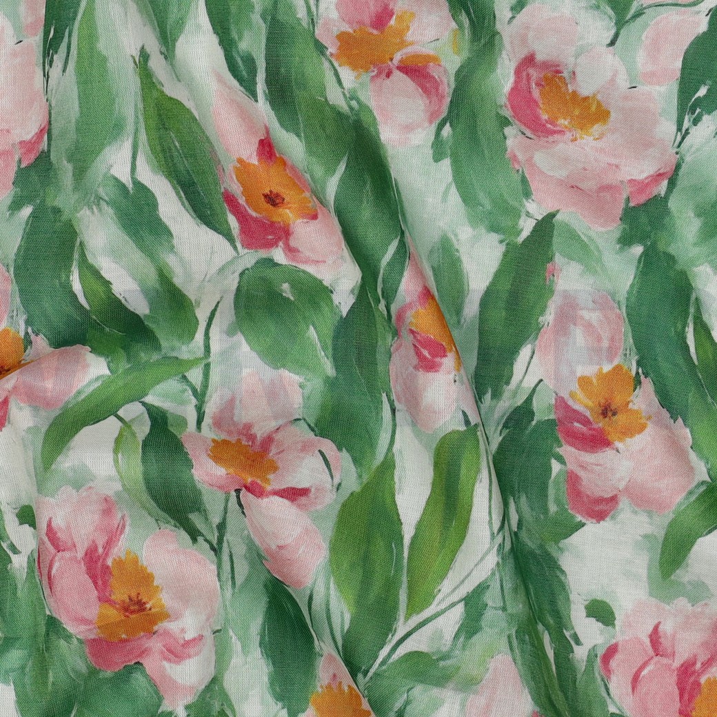 COTON VOILE DIGITAL FLEURS VERT #7