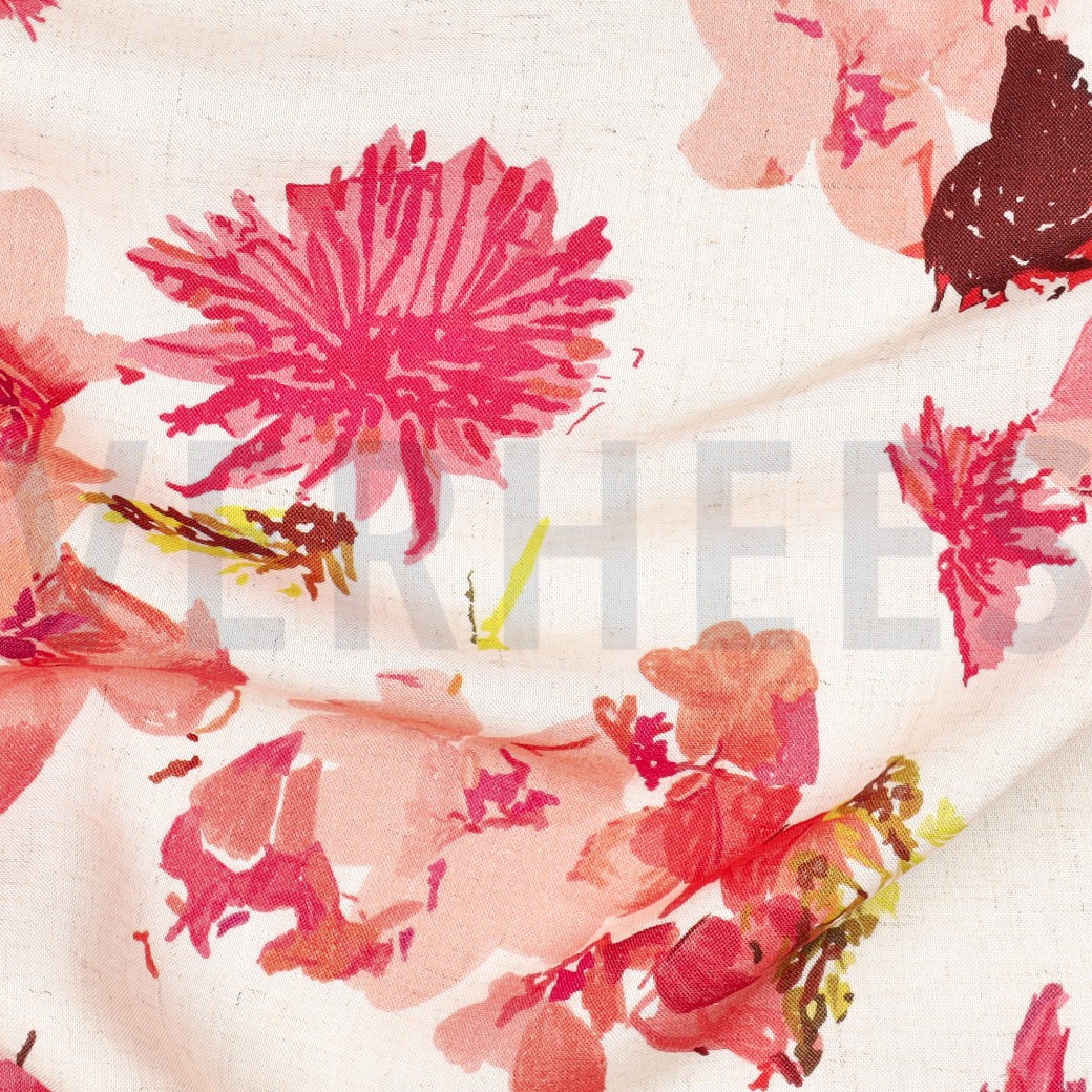 LINEN VISCOSE SLUB DIGITAL FLOWERS NATURAL #7