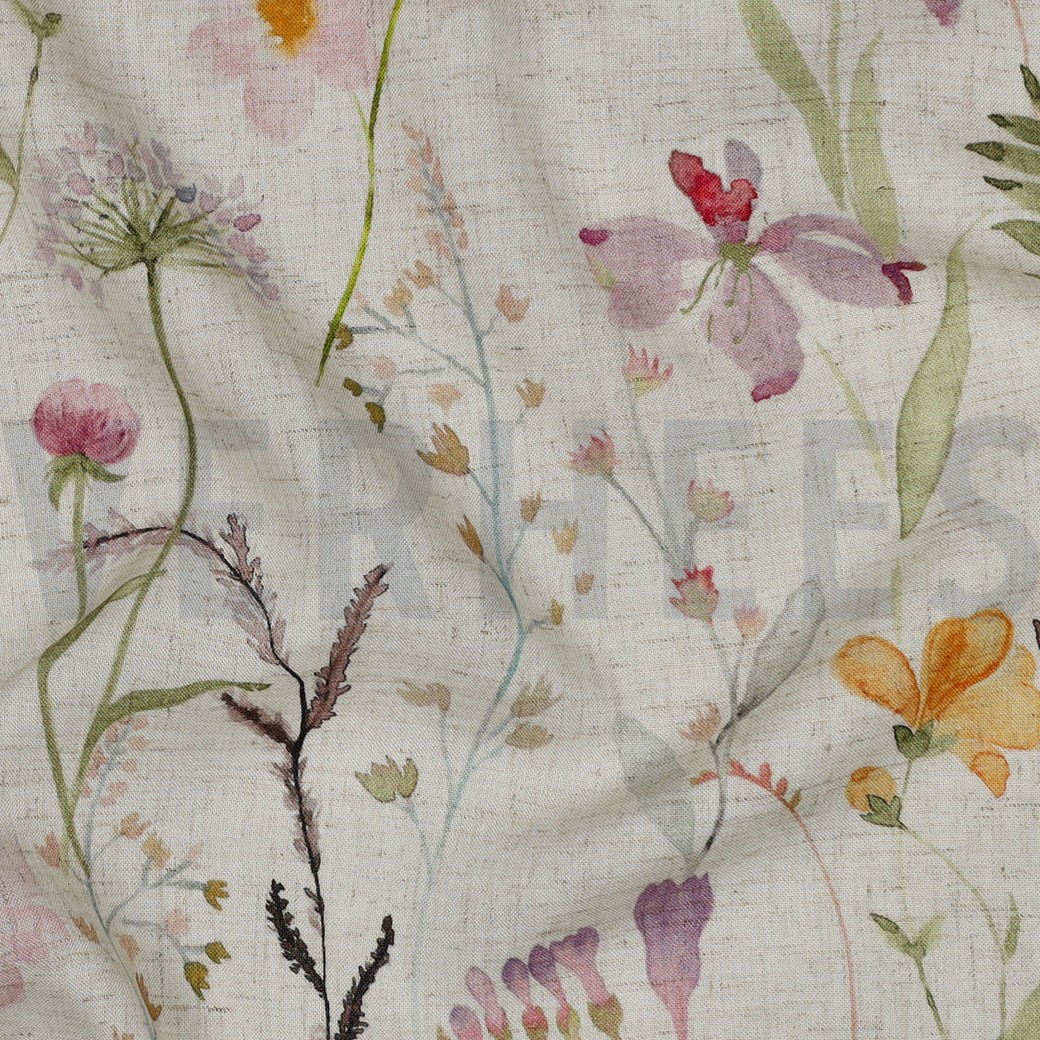 LINEN VISCOSE SLUB DIGITAL BLUMEN GEBROCHEN WEISS #7