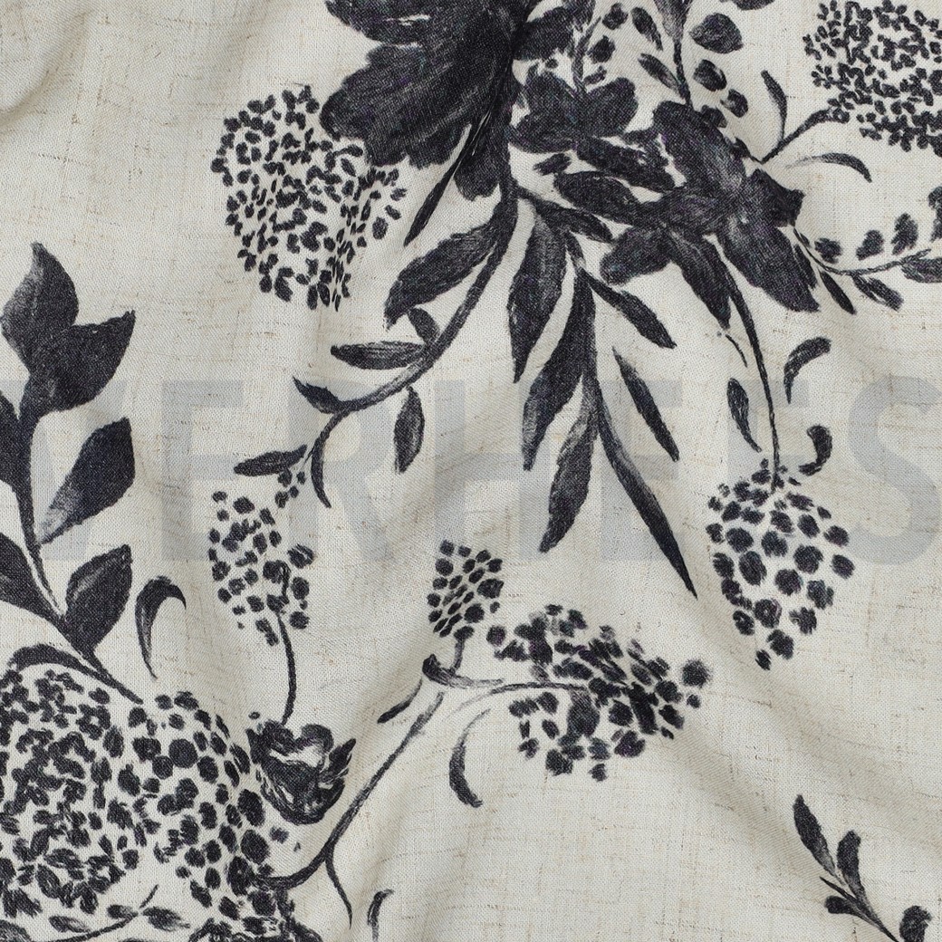 LIN VISCOSE SLUB DIGITAL FLEURS BLANC CASSÉ #7