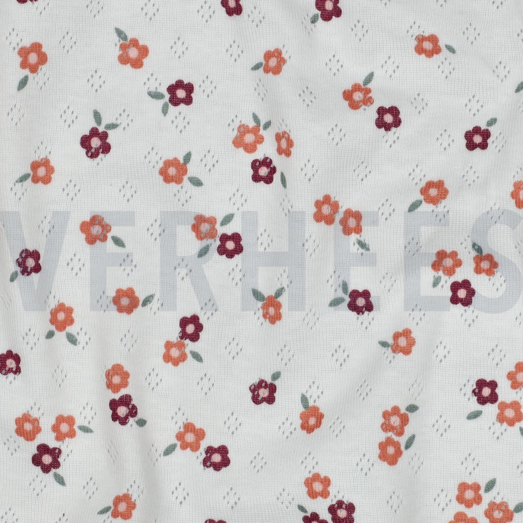 FEINSTRICKJERSEY AJOUR BLUMEN GEBROCHEN WEISS #7