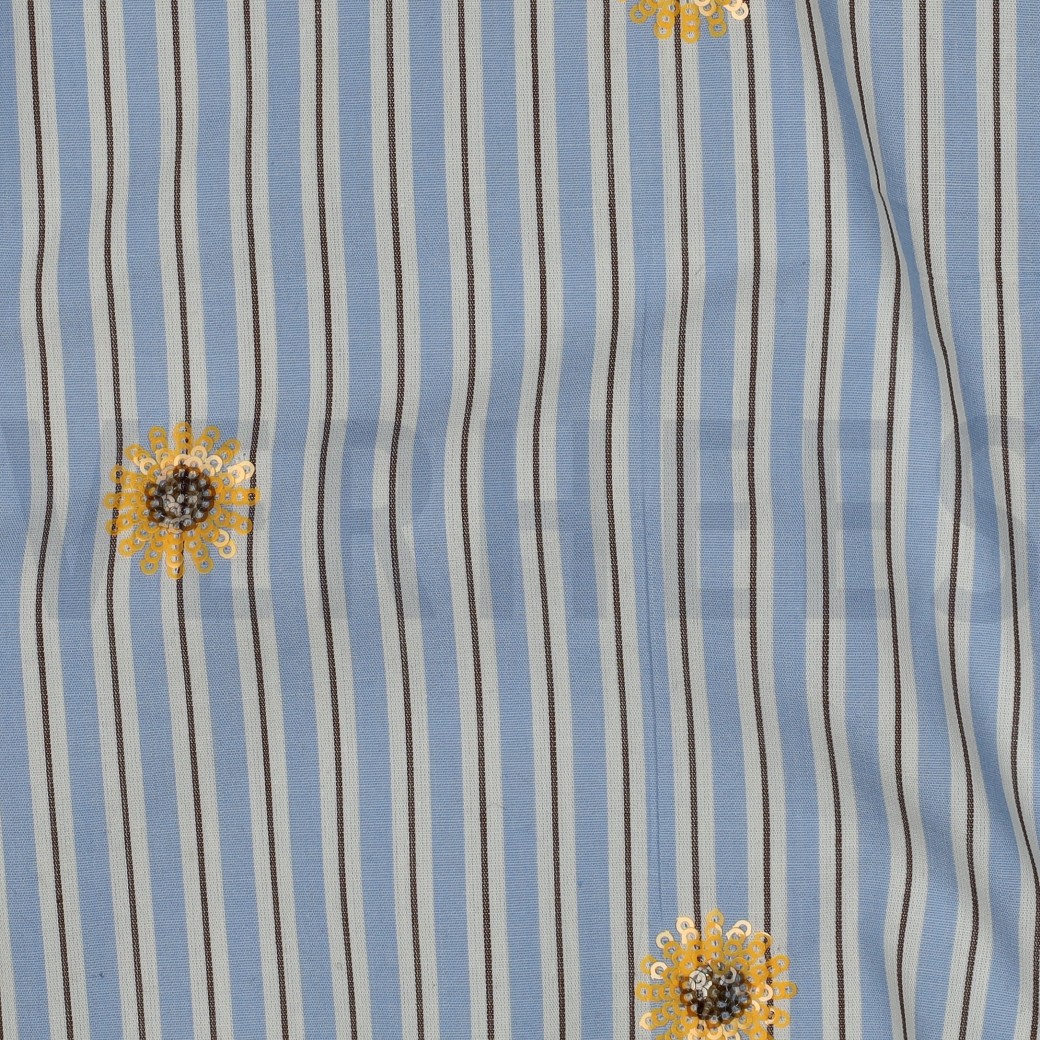 BAUMWOLLE STREIFEN PAILLETTEN BLUMEN BLAU #7