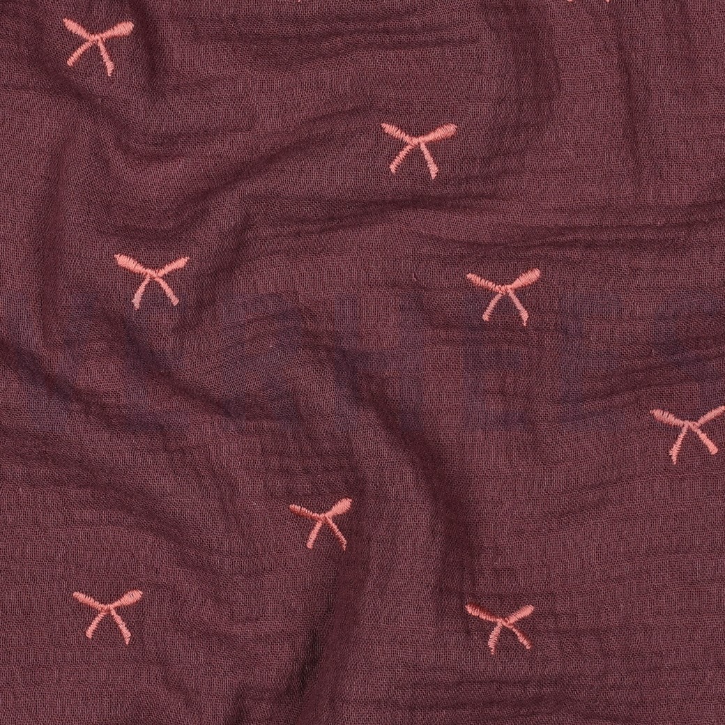 DOUBLE GAUZE EMBROIDERY STRIKJES BORDEAUXROOD #7