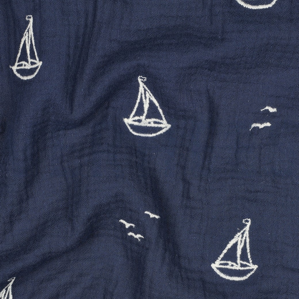 DOUBLE GAUZE EMBROIDERY BOATS NAVY #7