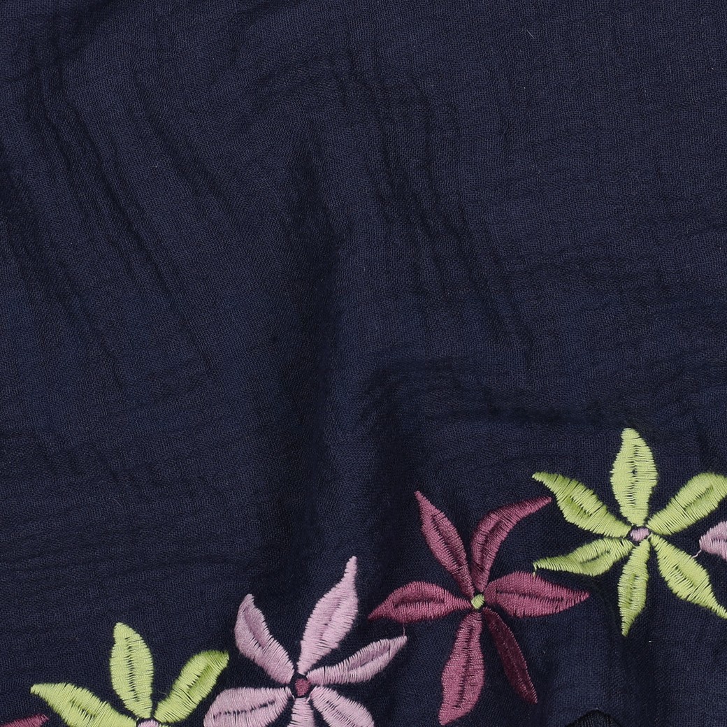 MUSSELIN ZWEISEITIGER RAND BLUMEN MARINEBLAU #7