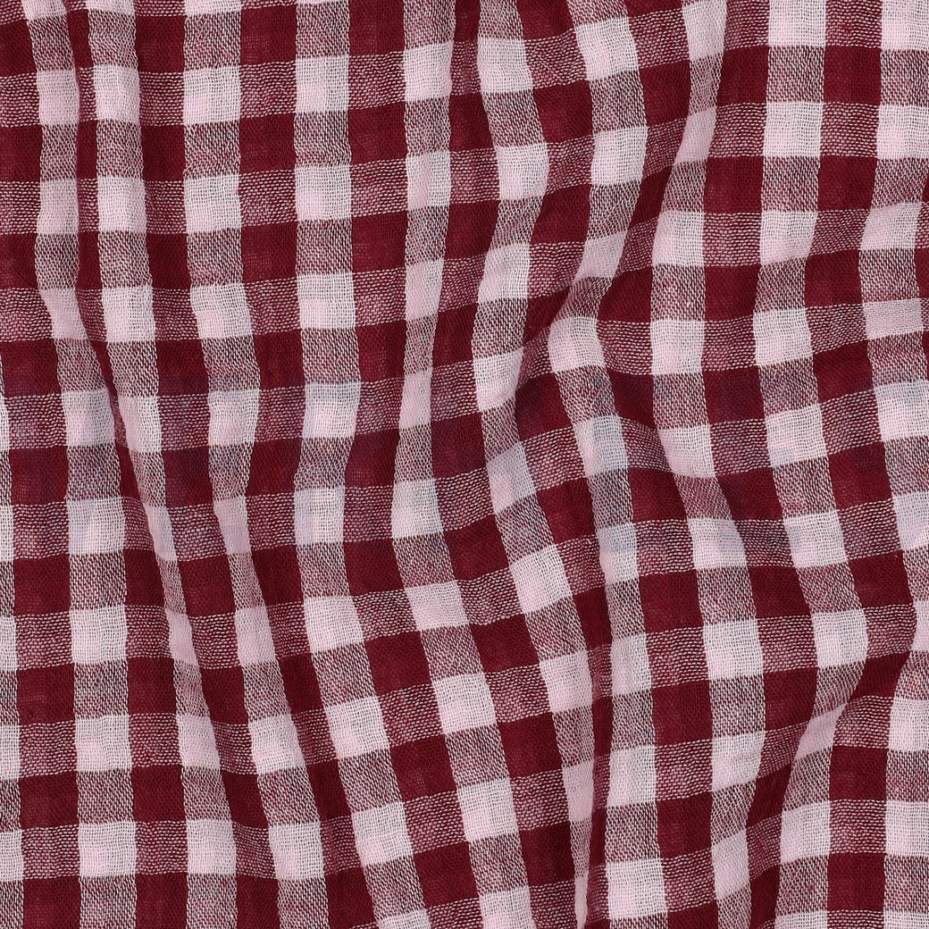 DOUBLE GAUZE GARENGEVERFD STREPEN & RUITEN BORDEAUXROOD #7