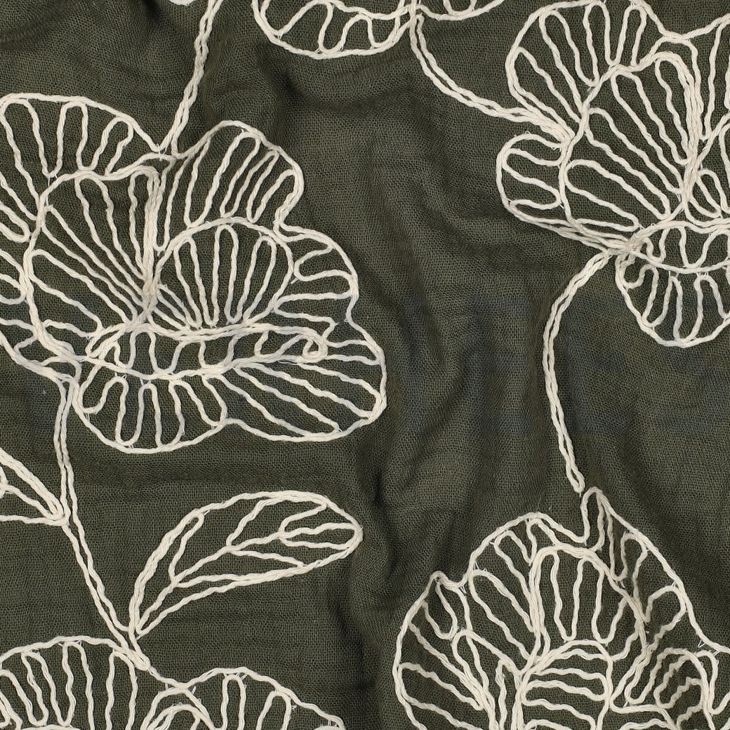 DOUBLE GAUZE EMBROIDERY FLOWERS GREEN #7