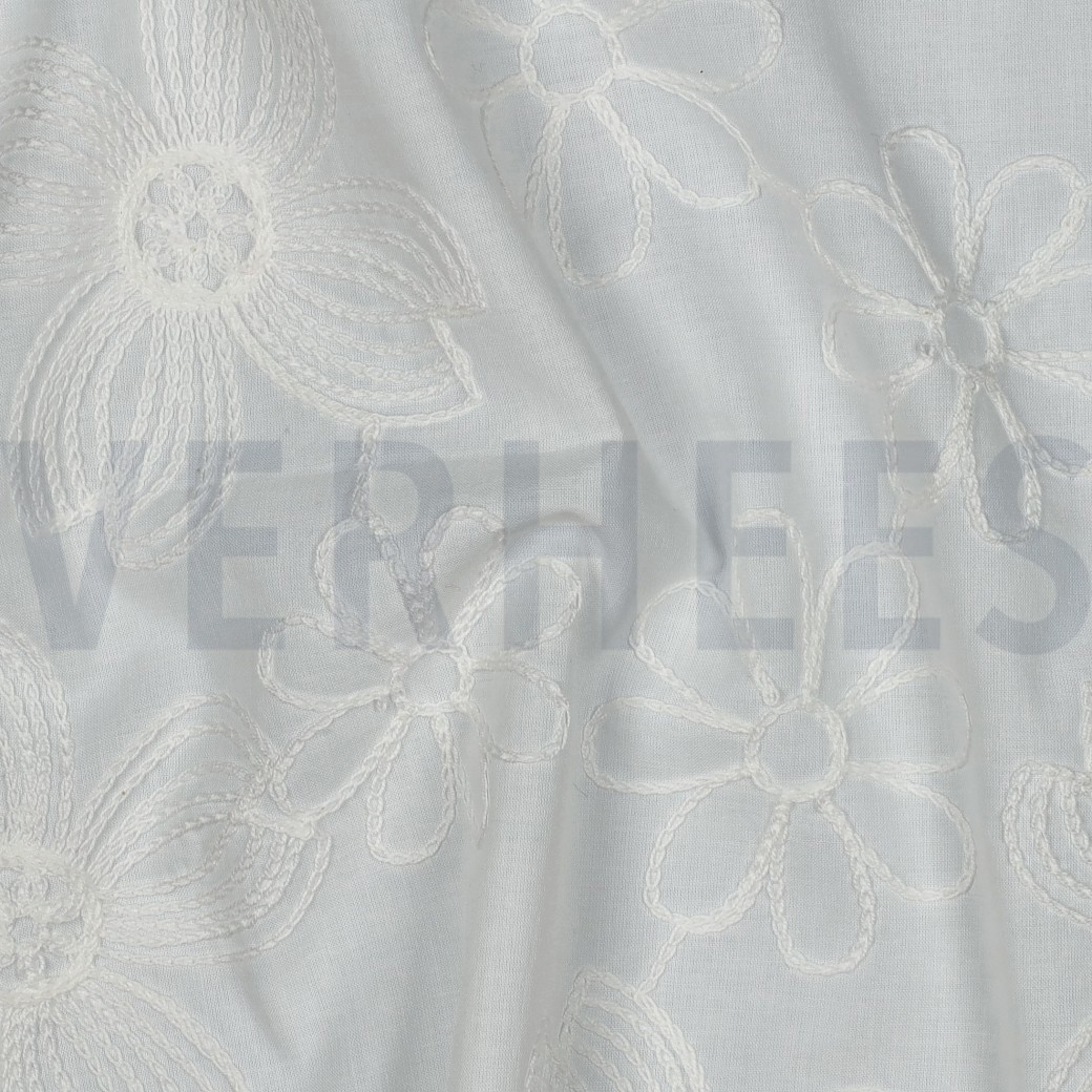 KATOENEN VOILE EMBROIDERY BLOEMEN WIT #7