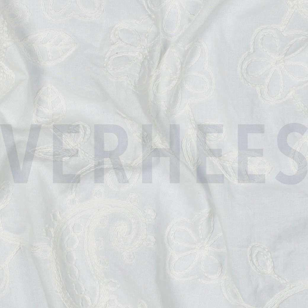 KATOENEN VOILE EMBROIDERY PAISLEY WIT #7