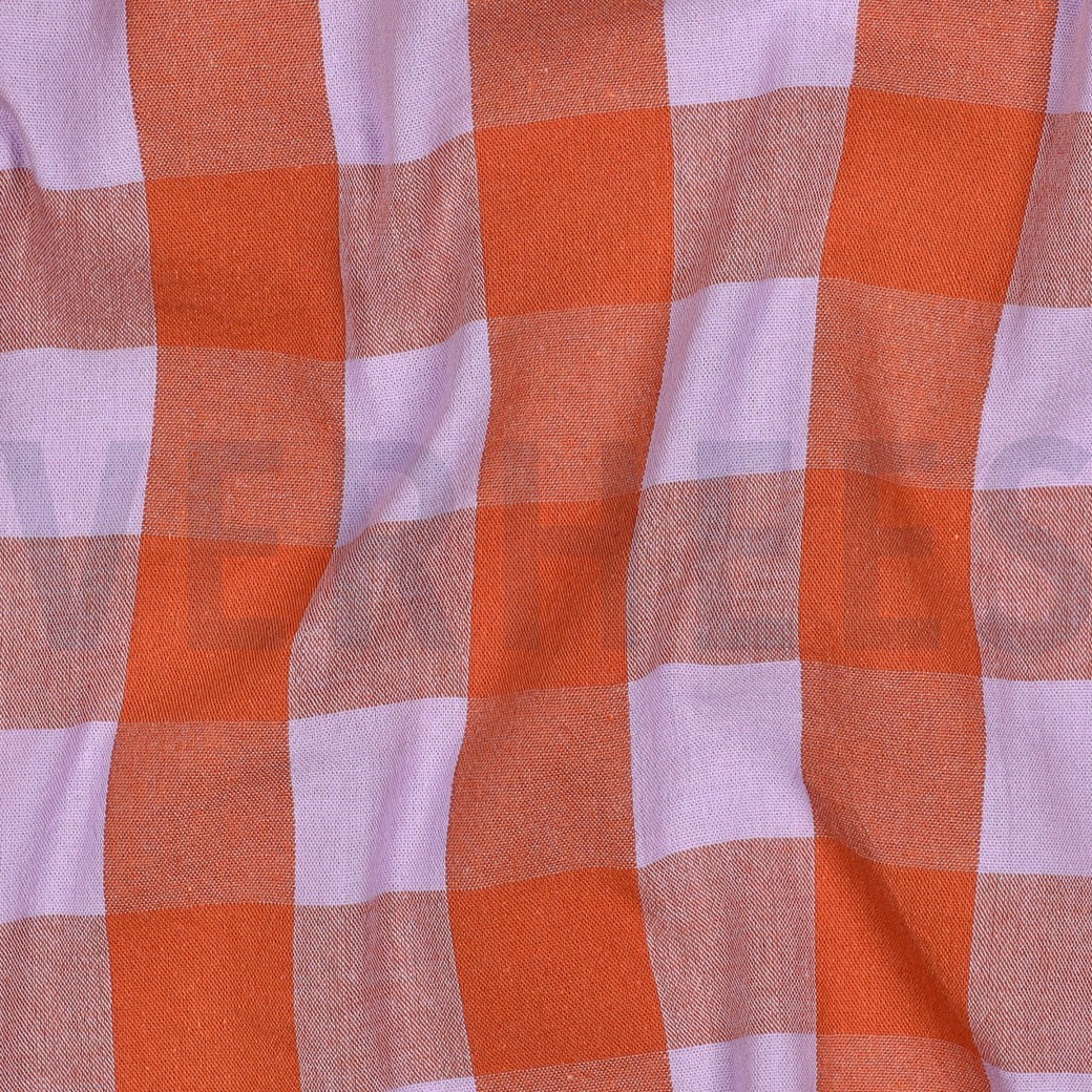 BAUMWOLLE GARNGEFÄRBT KAROS LAVENDEL/ORANGE #7