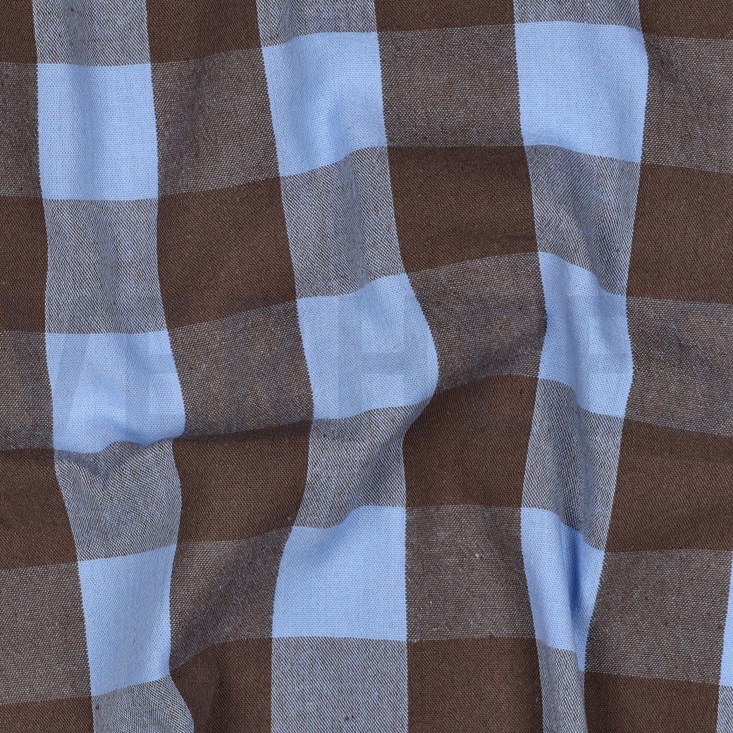 KATOEN GARENGEVERFD RUITEN BLAUW/BRUIN #7