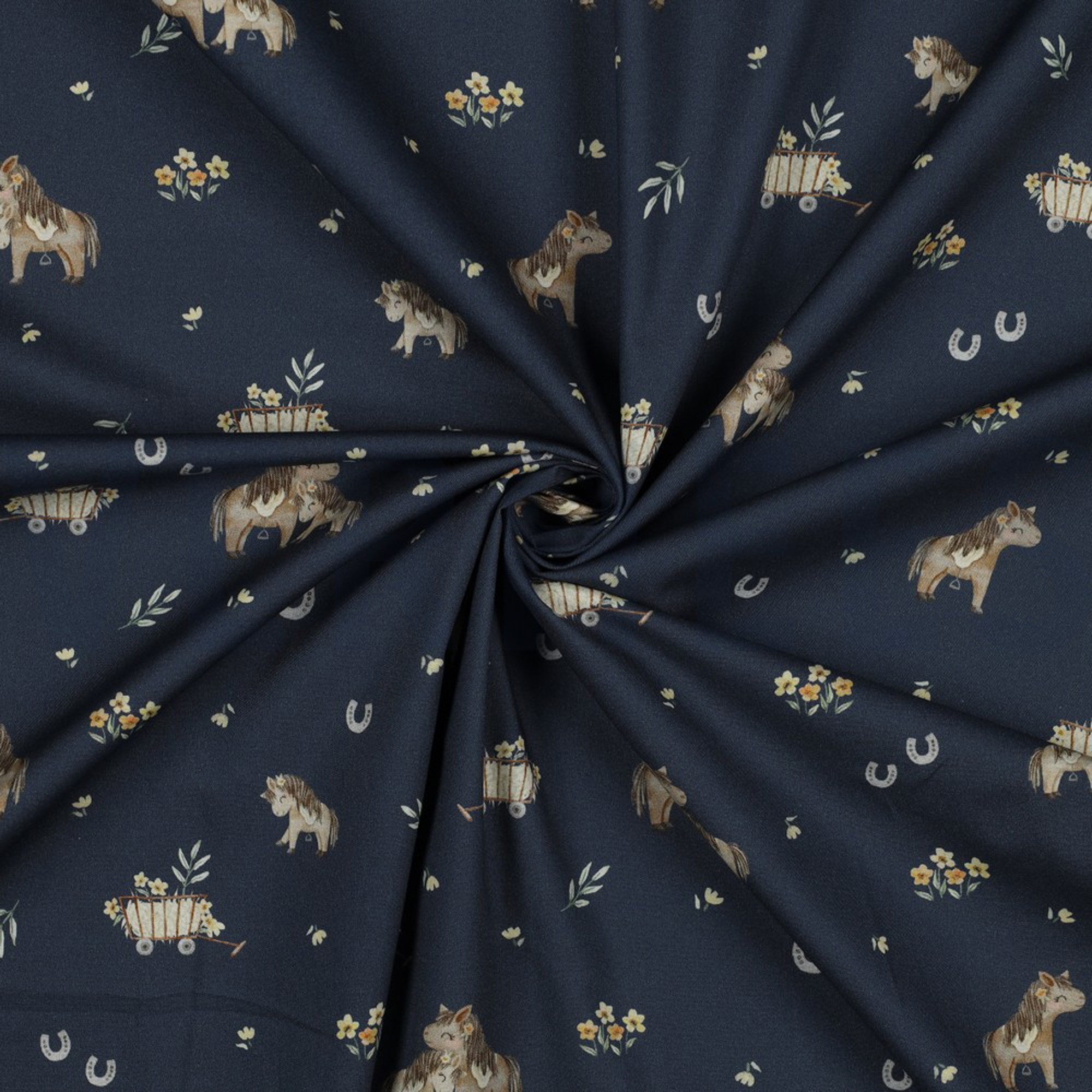 POPELINE DE COTON DIGITAL CHEVAUX ADORABLES BLEU MARINE (high resolution) #2