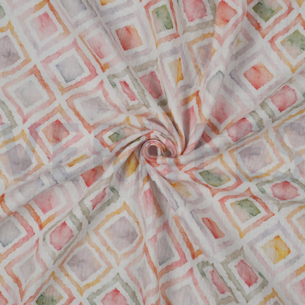DOUBLE GAZE DE COTON GÉOMÉTRIQUE AQUARELLE MAUVE #7