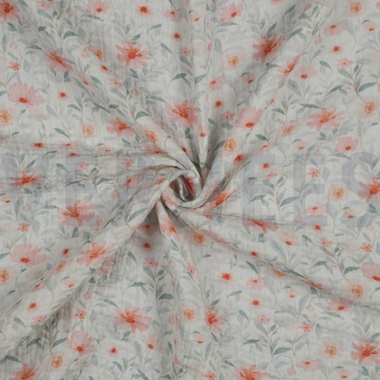 DOUBLE GAUZE DIGITAL FLOWERS WHITE #7