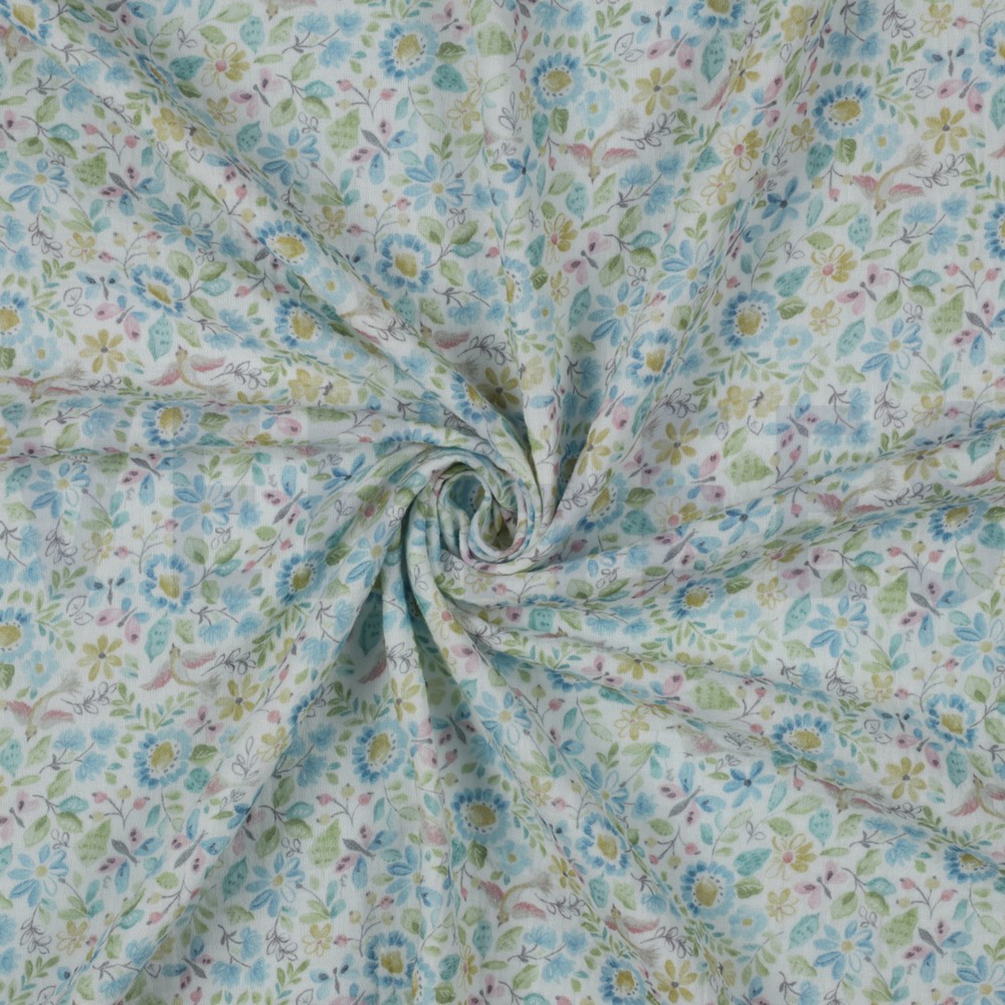 DOUBLE GAZE DE COTON GOTS DIGITAL  FLEURS BLEU (high resolution) #2