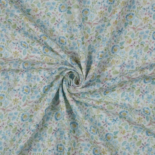 DOUBLE GAZE DE COTON GOTS DIGITAL  FLEURS BLEU #7