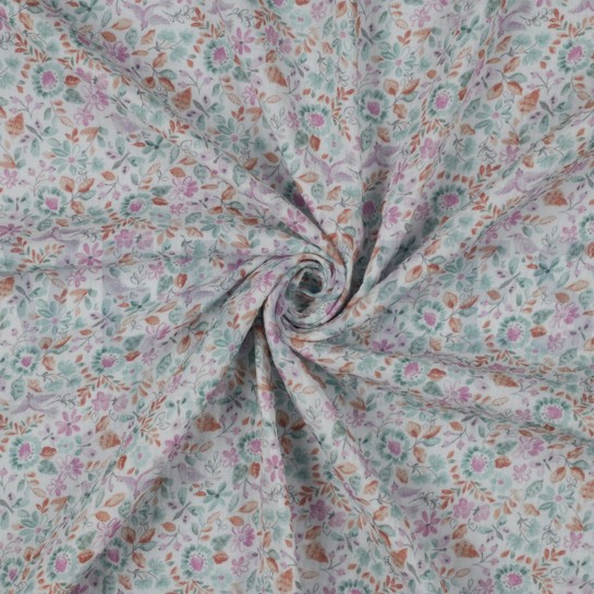 MUSSELIN GOTS DIGITAL BLUMEN PETROL #7