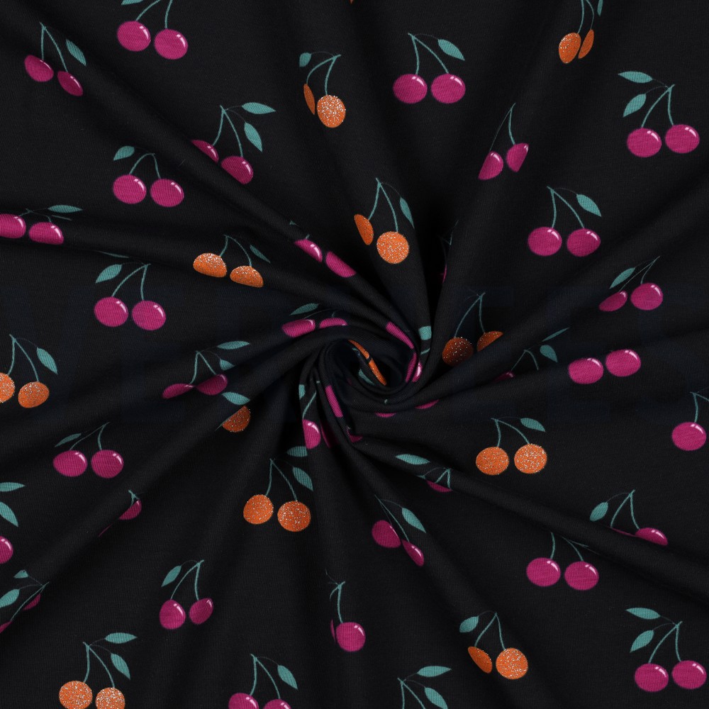 JERSEY GLITTER CHERRIES BLACK #7