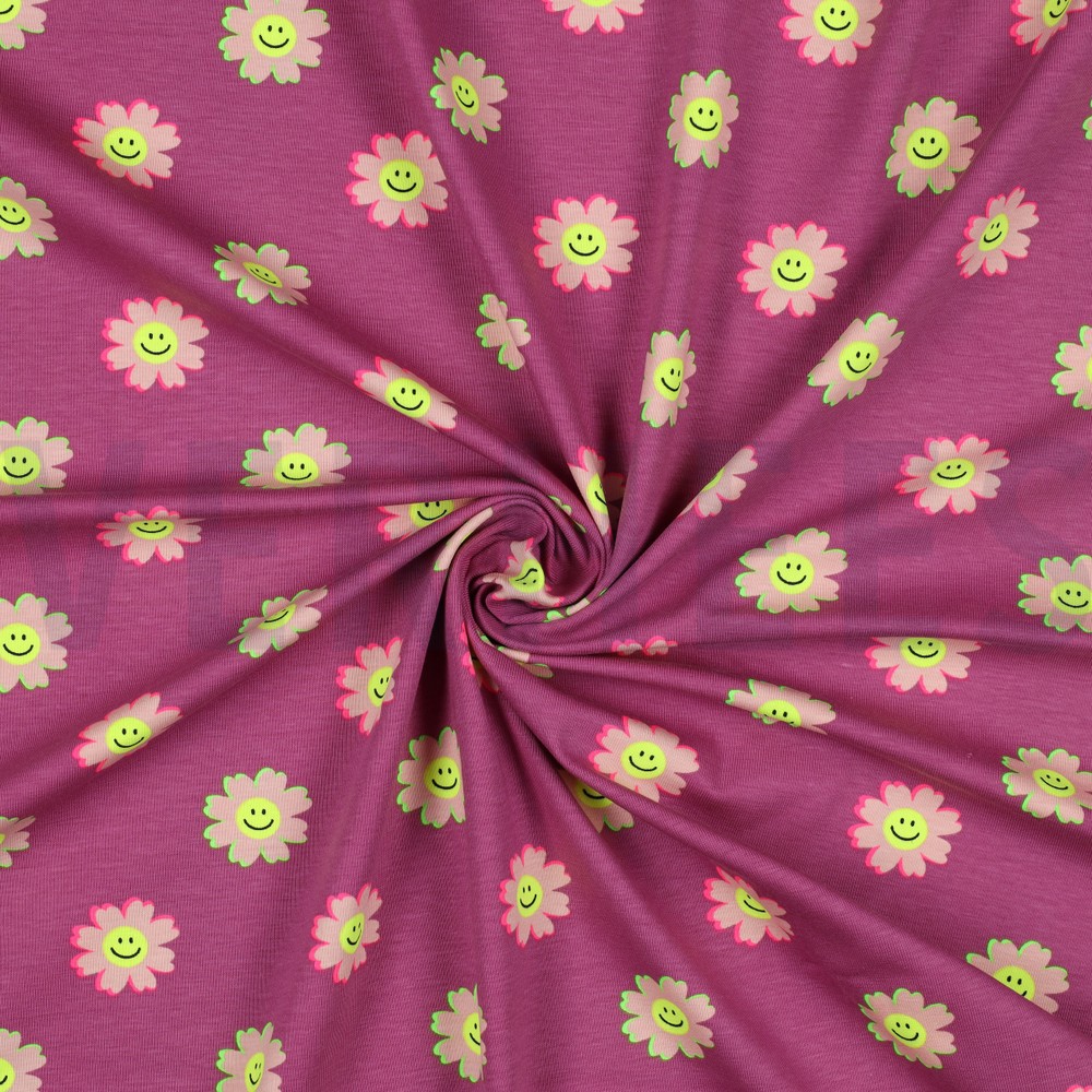 JERSEY NEON FLEURS HEUREUSES FUCHSIA #7