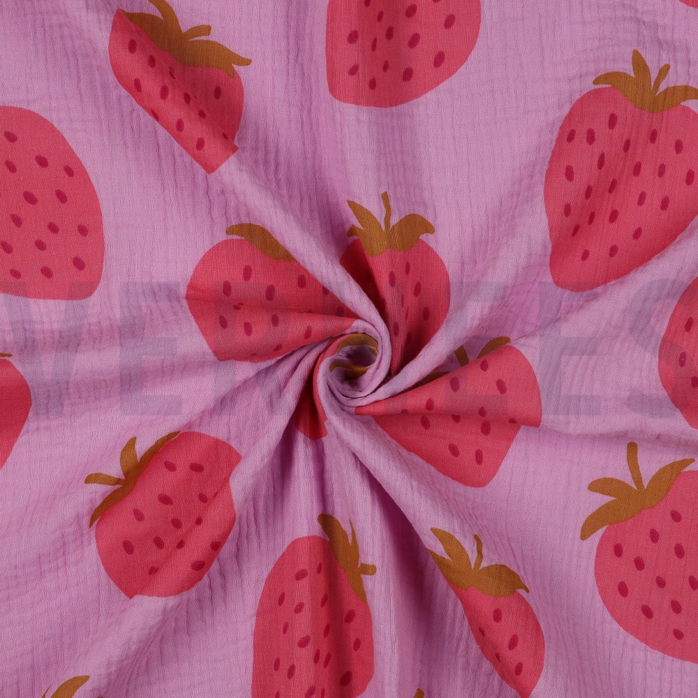 DOUBLE GAUZE AARDBEIEN ROZE #7