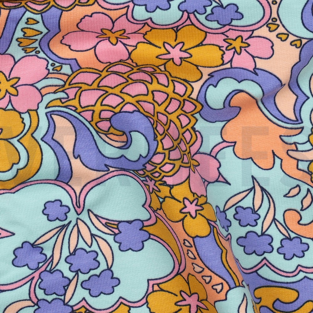FRENCH TERRY FLEURS ABSTRAITES BLEU #7