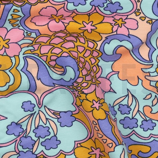 FRENCH TERRY ABSTRAKTE BLUMEN BLAU #7