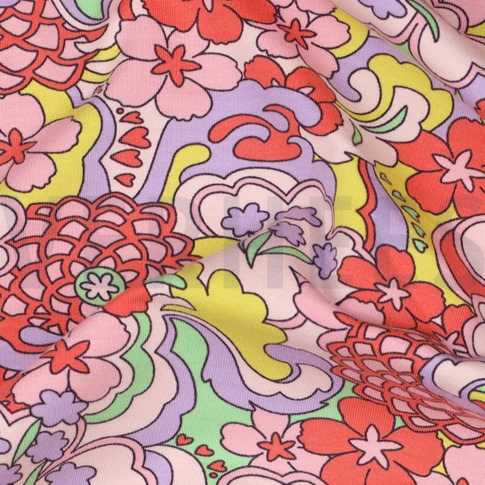 FRENCH TERRY ABSTRAKTE BLUMEN ROSA #7