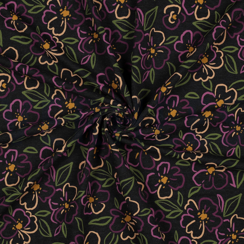 JERSEY MÉLANGE FLEURS ANTHRACITE CHINÉ #7