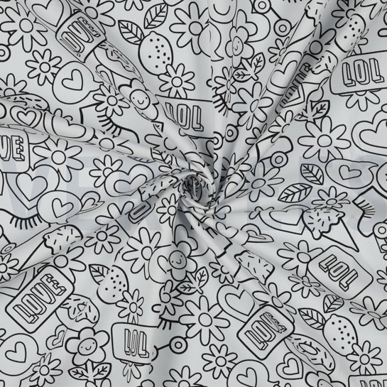 KATOENEN POPLIN RETRO INKLEURBAAR ZWART/WIT #7