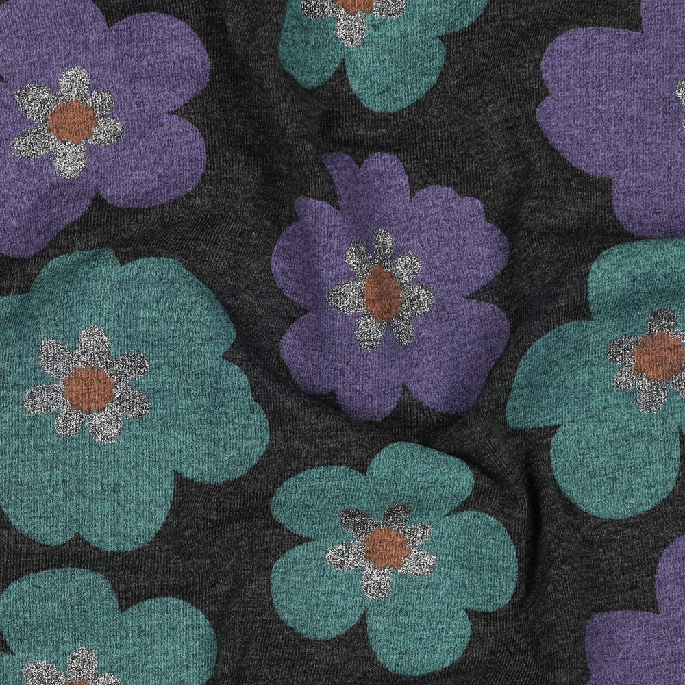 JERSEY MELANGE GLITTER BIG FLOWERS ANTHRACITE MELANGE #7