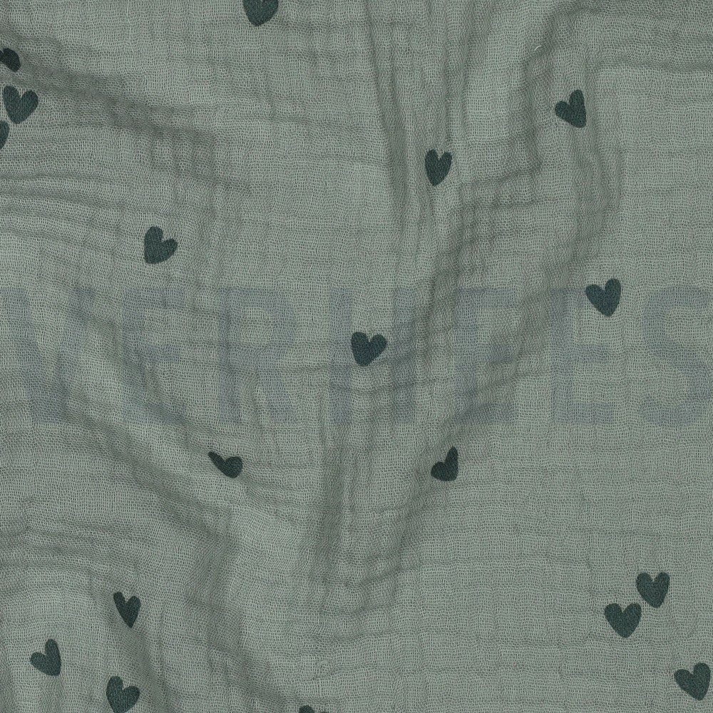 DOUBLE GAZE DE COTON PETITS COEURS VERT NIL #7