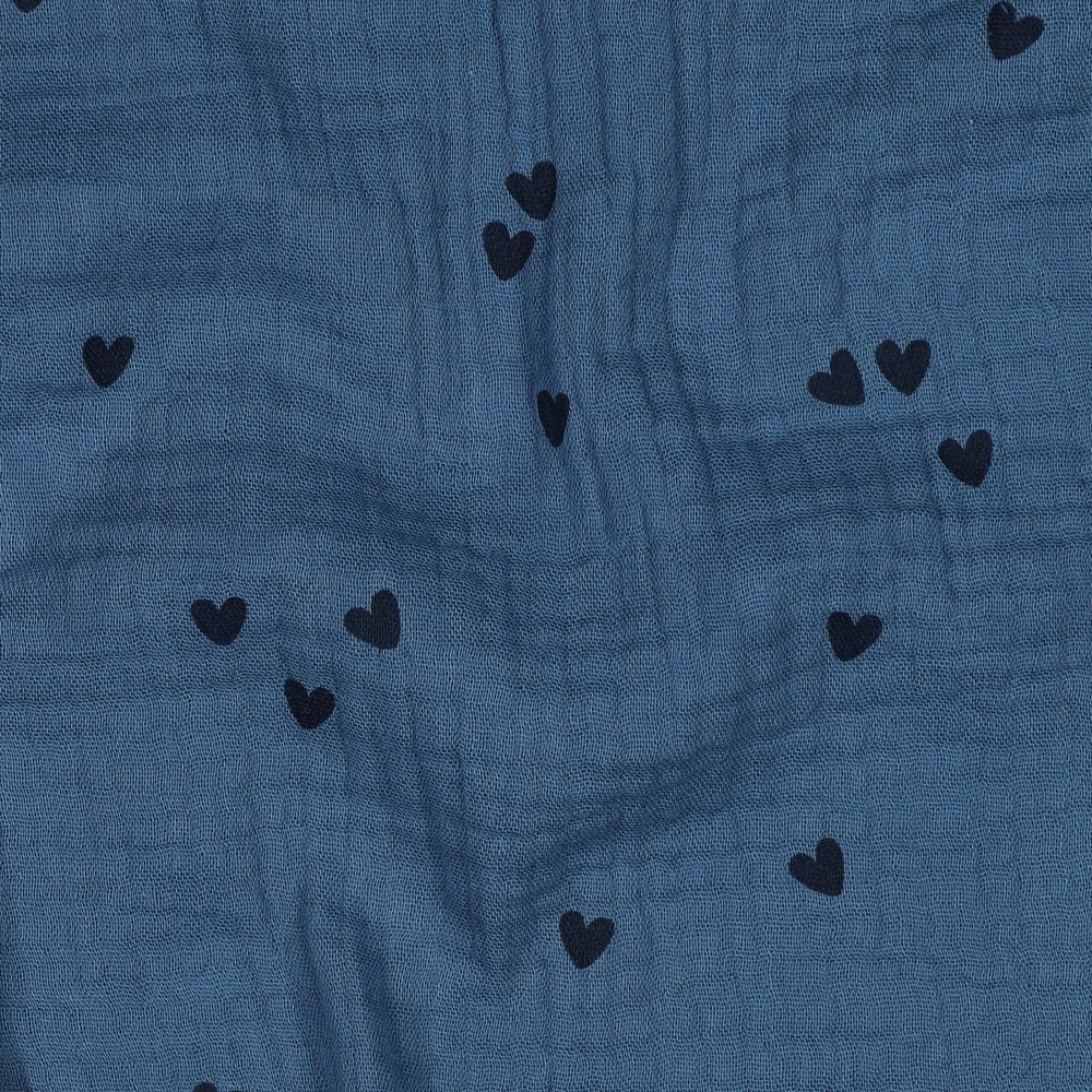DOUBLE GAZE DE COTON PETITS COEURS INDIGO #7