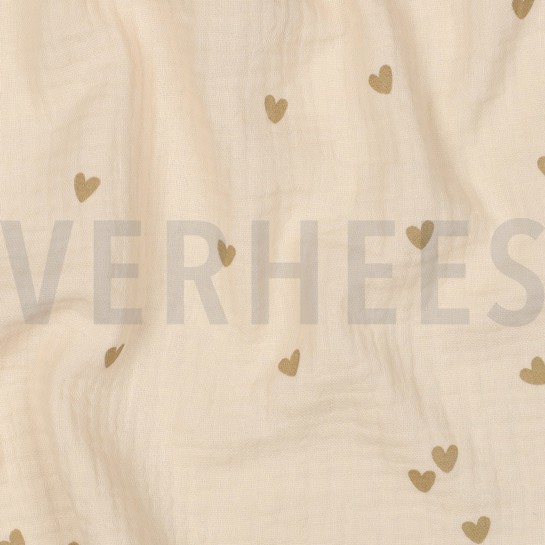 DOUBLE GAZE DE COTON PETITS COEURS SABLE #7