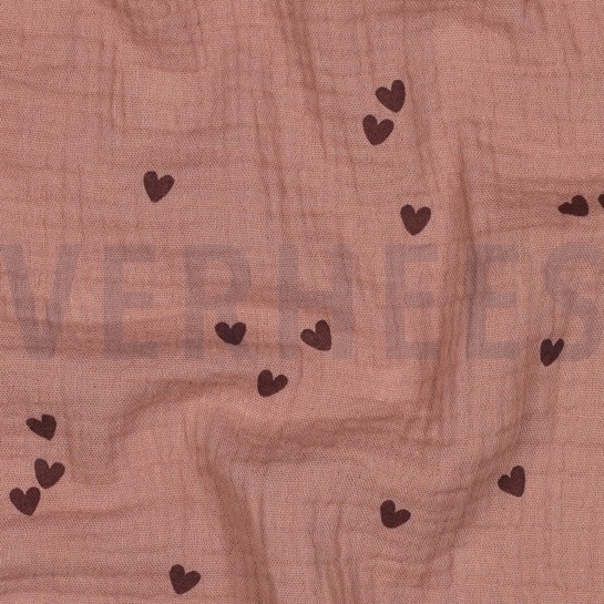 DOUBLE GAZE DE COTON PETITS COEURS MOCHA #7