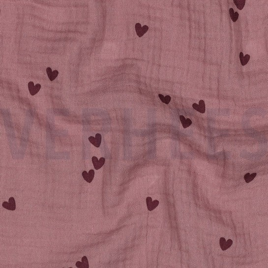 DOUBLE GAUZE SMALL HEARTS LIGHT LILAC #7