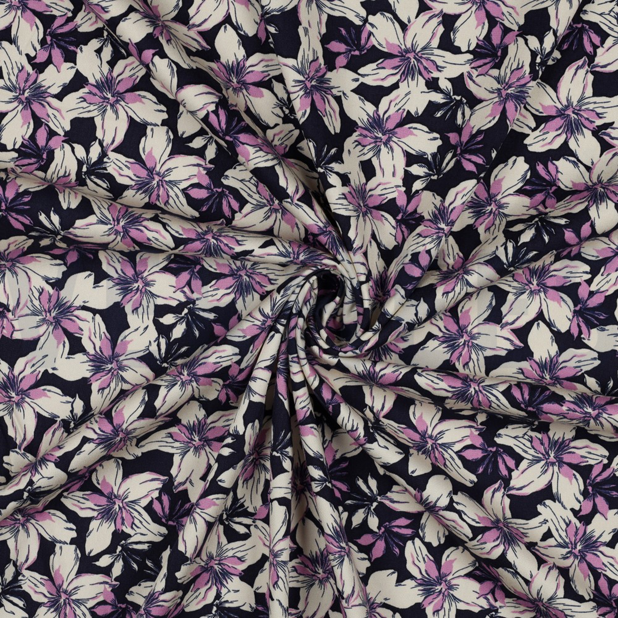 VISCOSE ROSELLA STRETCH BLOEMEN MARINEBLAUW (high resolution) #2