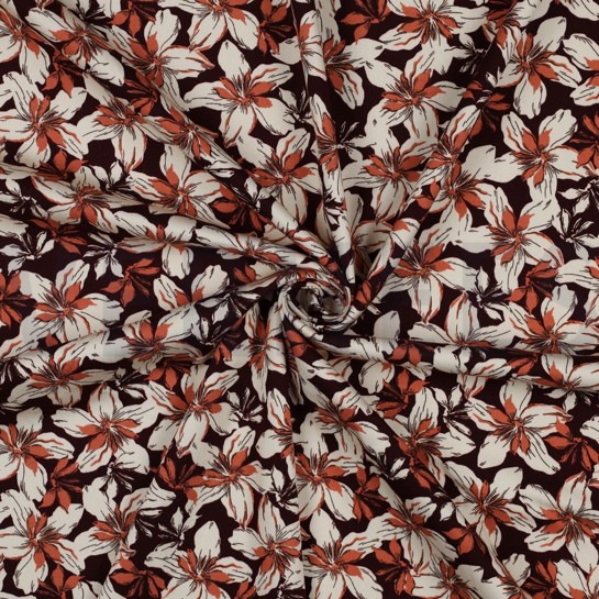 VISCOSE ROSELLA STRETCH BLOEMEN BORDEAUXROOD #7