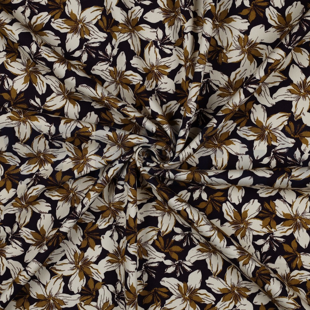 VISCOSE ROSELLA STRETCH BLOEMEN DONKERPAARS #7