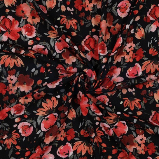 VISCOSE LUREX DIGITAAL BLOEMEN ZWART #7