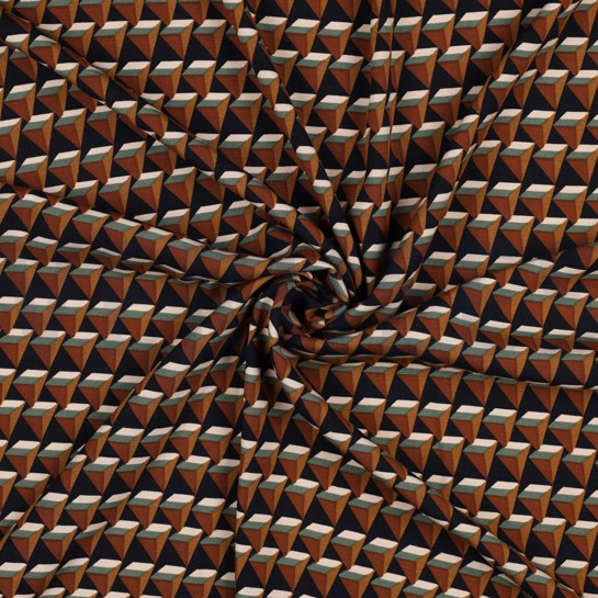 VISCOSE POPLIN STRETCH GEOMETRIC NAVY #7