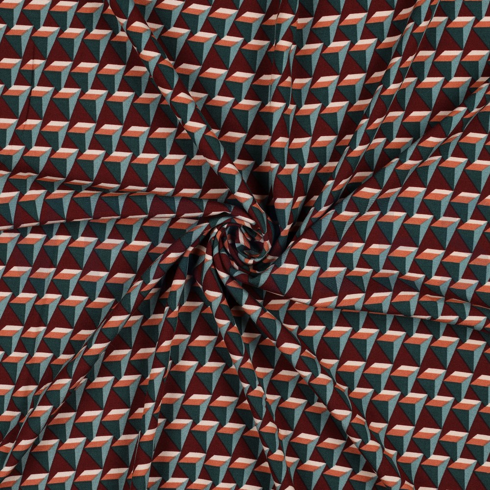 VISKOSE POPELINE STRETCH GEOMETRISCH BORDEAUXROT #7