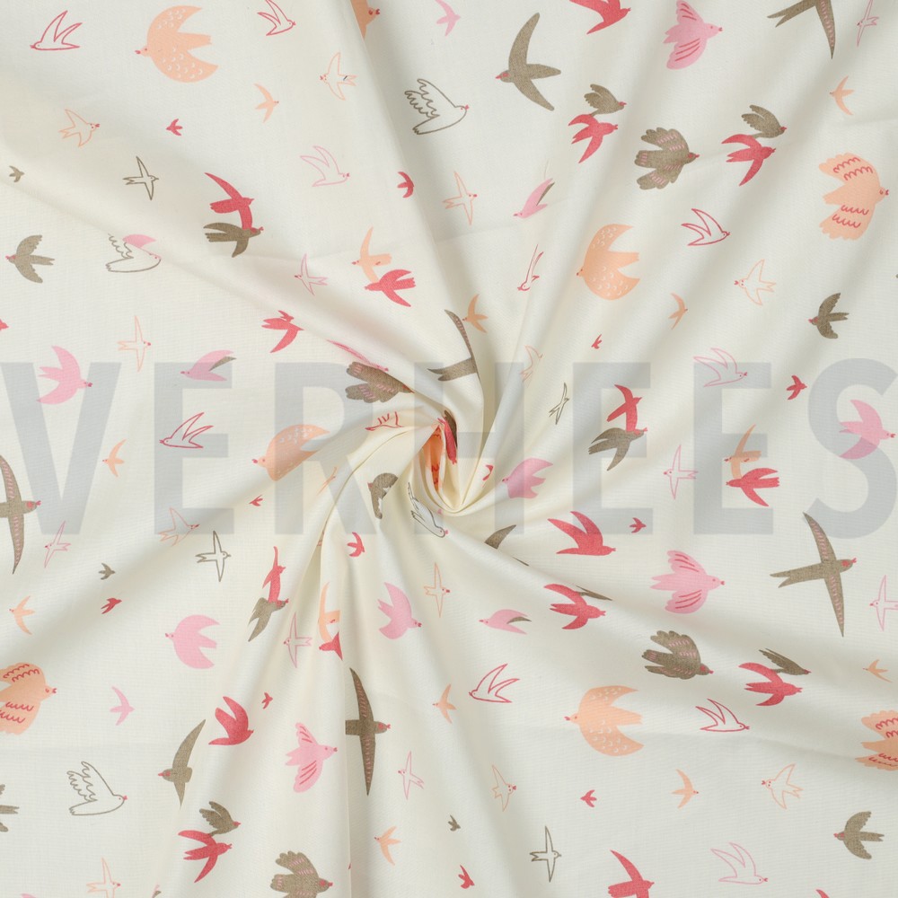 POPELINE DE COTON TISSAGE FIN OISEAUX BLANC NEIGE #7