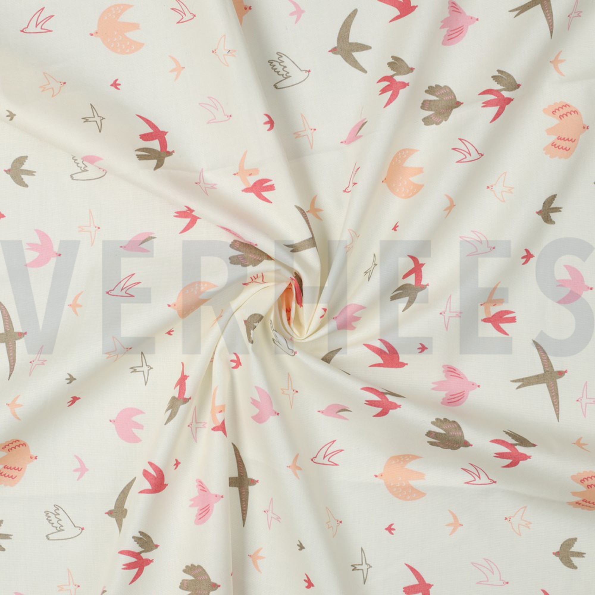 KATOENEN POPLIN VOGELS SNEEUWWIT (high resolution) #2