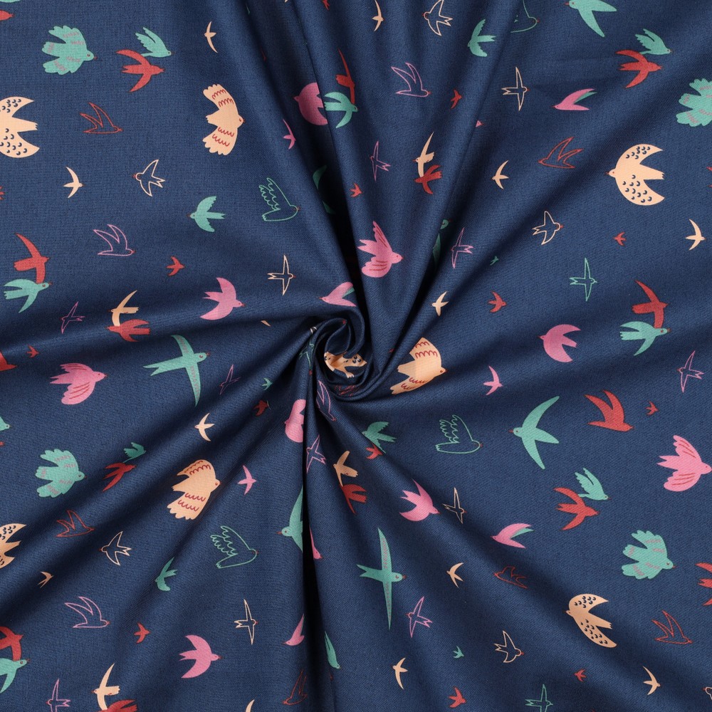 FINE POPLIN BIRDS NAVY #7