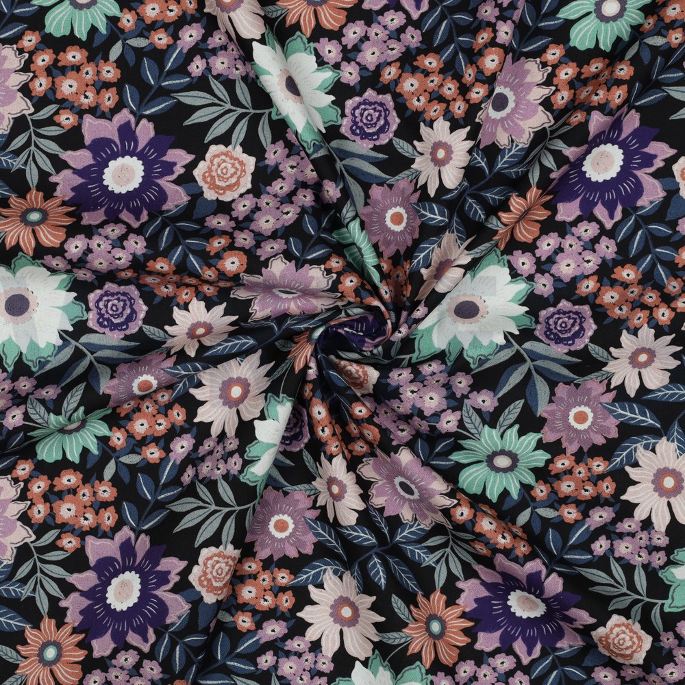FINE POPLIN DIGITAL FLOWERS BLACK #7